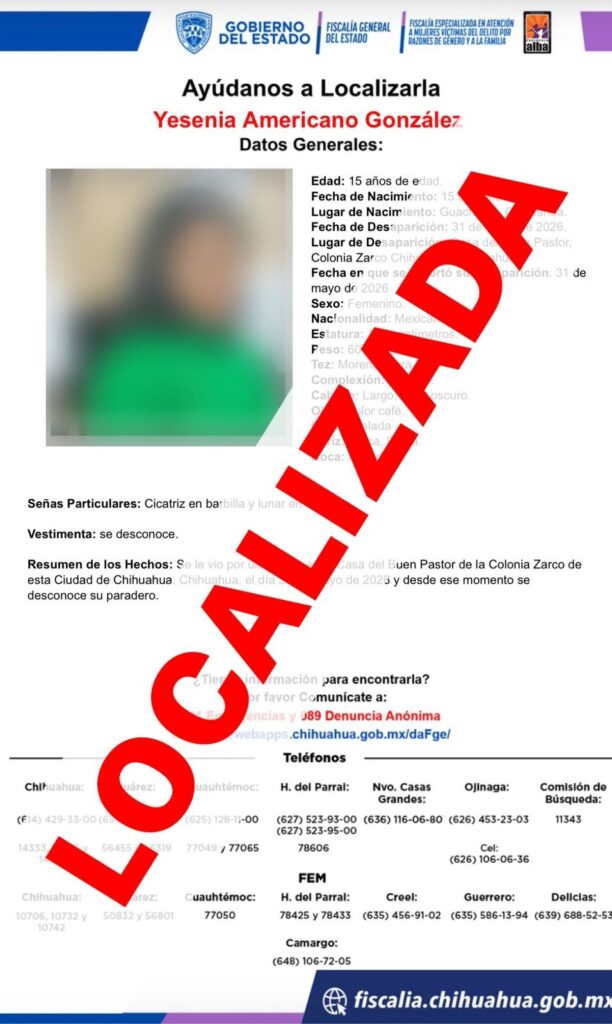Localiza FEM a dos adolescentes que contaban con reporte de ausencia en la ciudad de Chihuahua